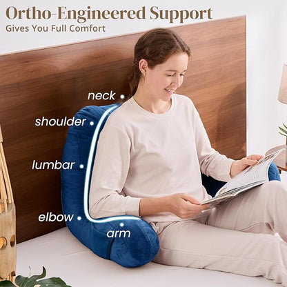 Sasttie Reading Pillow, Pillows for Reading or Relaxing – Ergonomic Support for Head, Neck, Back, and Lumbar, 21-Inch, Navy Blue