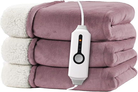 Electric Heated Blanket 72"x84" Full Size - Dual-Sided with Microplush & Sherpa Fabric, 4 Heat Settings & 10 Hours Auto Off, Machine Washable - Berry
