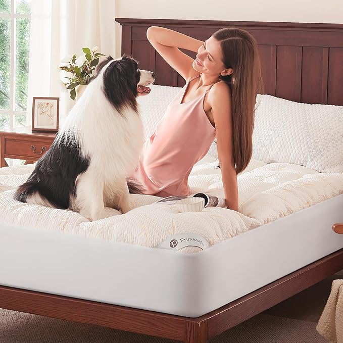 100% Waterproof Queen Size Mattress Topper, Thick Pillow Top Mattress Pad，Up to 21 Inch Deep Pocket,Soft Breathable Mattress Pad for Back Pain, Protector Cover(Beige)