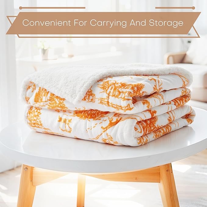 LUXIAN Electric Heated Blanket Throw Size50 x60 - Flannel & Sherpa Fabric Dual-Sided, 6 Heat Settings & 1-3 Hours Auto Off, Machine Washable,Christmas Santa Forest, Orange and White