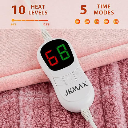 Heated Electric Blanket Twin Size - 62"x84" Flannel Heating Blanket with 10 Heating Levels & 5 Time Settings Over-Heat Protection, Winter Warmer for Adults with ETL Certification（Pink）