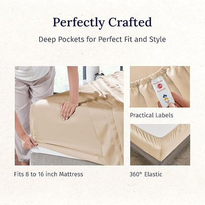 California Design Den California King Sheets, 600 Thread Count 100% Cotton Sateen California King Sheet Set with Deep Pockets, Soft Hotel-Quality Bedding Sheets & Pillowcases (Golden Tan)