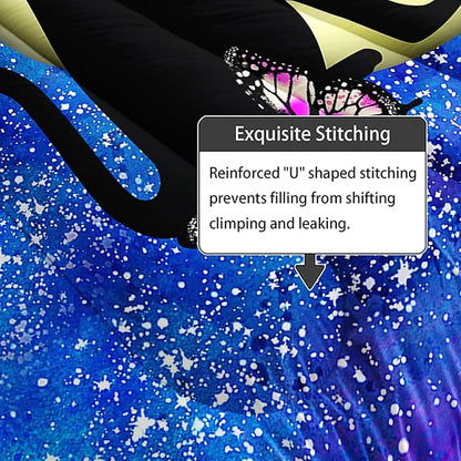 Axolotl Black Cat Comforter Bedding Set King,Cartoon Cat Butterflies Moon Printed Kids Bedding Set,Starry Sky Gradient Bedding for Kids Boys Girls Adults Teens All Season,1 Quilt 2 Pillow Cases,Blue