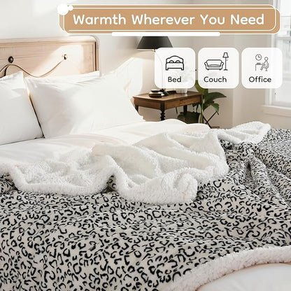Electric Heated Blanket Full Size 72x84 - Leopard Print Flannel Soft Heating Blanket with 10 Heat Levels & Auto Shut Off, Machine Washable Warm Throw for Bed Couch, Black White
