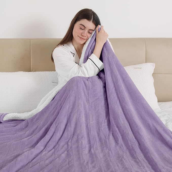 ESTINGO Electric Throw Blanket, Heated Blanket Flannel Sherpa with 4 Hours Auto Off & 5 Heating Levels, Washable Heating Throw with Overheat Protection for Home, Ideal Gift, 50"x60", Lavender Violet