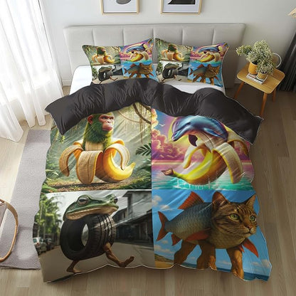 Italian Brainrot Bedding Duvet Cover Set,Funny Fusion AnimalsTwin Full Queen King Comforter Cover Bedding Set for Kids Boys Bed Decor Gifts ﻿ (Color 16,Full (80" x 90"))