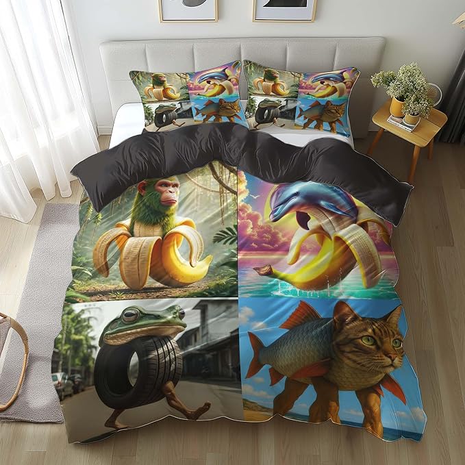 Italian Brainrot Bedding Duvet Cover Set,Funny Fusion AnimalsTwin Full Queen King Comforter Cover Bedding Set for Kids Boys Bed Decor Gifts ﻿ (Color 16,King (104" x 90"))
