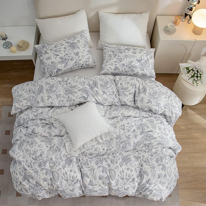 Jane yre Duvet Cover Twin Flowers, Brushed Microfiber 3 Pieces Floral Bedding Set, Garden Style Flower Pattern Twin Flower Duvet Cover, with Zipper Closure, Luxury Soft Breathable Comfy