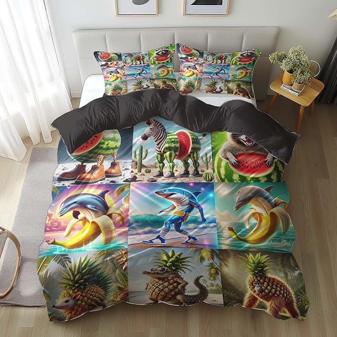 Italian Brainrot Bedding Duvet Cover Set,Funny Fusion AnimalsTwin Full Queen King Comforter Cover Bedding Set for Kids Boys Bed Decor Gifts ﻿ (Color 12,Twin (68" x 90"))