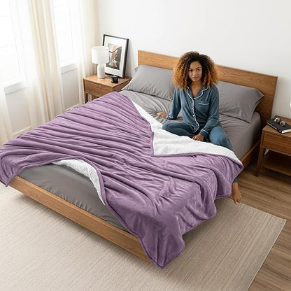 Utopia Bedding Sherpa Blanket California King Size (Lilac, 102x96 Inches) - Soft Lightweight Plush Fleece Reversible Blanket for Bed, Sofa, Couch, Camping and Travel