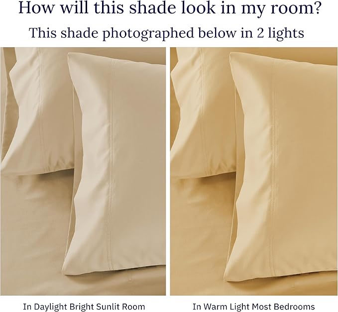 California Design Den Twin Bed Sheets 100% Cotton Sateen, 600 Thread Count, Soft, Cooling Twin Sheet Set, Hotel-Quality Bedding Sheets & Pillowcases (Golden Tan)