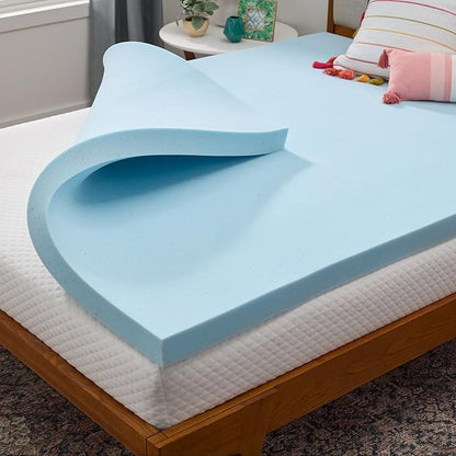 Linenspa 3 Inch Gel Swirl Memory Foam Mattress Topper – Cooling Gel Infused – Pressure Relieving Bed Topper - Mattress Pad – CertiPUR Certified - Full Size