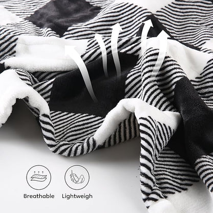Electric Heated Blanket Throw Size - 50"x60", Soft Flannel Heating Blanket, 4 Heating Levels, 3 H Auto Shut Off, Breathable Warm and Washable for Sofa, Black - White Plaid