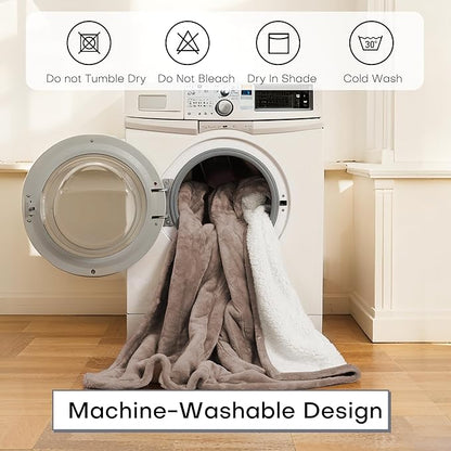 50"x60" Heated Electric Blanket Throw Thickened Flannel and Sherpa Heated Blanket,3 Hours Timer Auto-Off & 5 Heating Levels,for Bedroom Office Couch-Camel