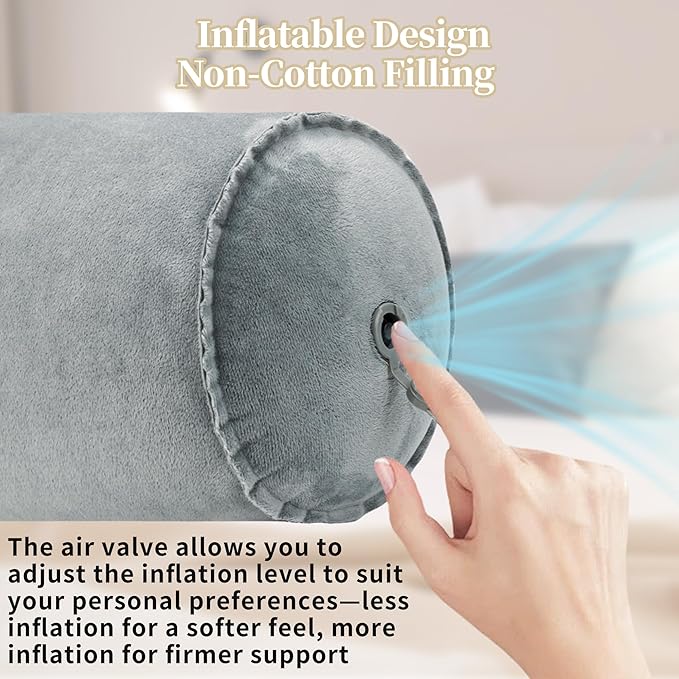 Inflatable Body Pillow for Adults Kids, 35 Inch Body Pillows for Side Sleeper, Travel Body Pillow for Bed, Bolster Pillow, Round Cervical Cylinder Pillow for Sleeping