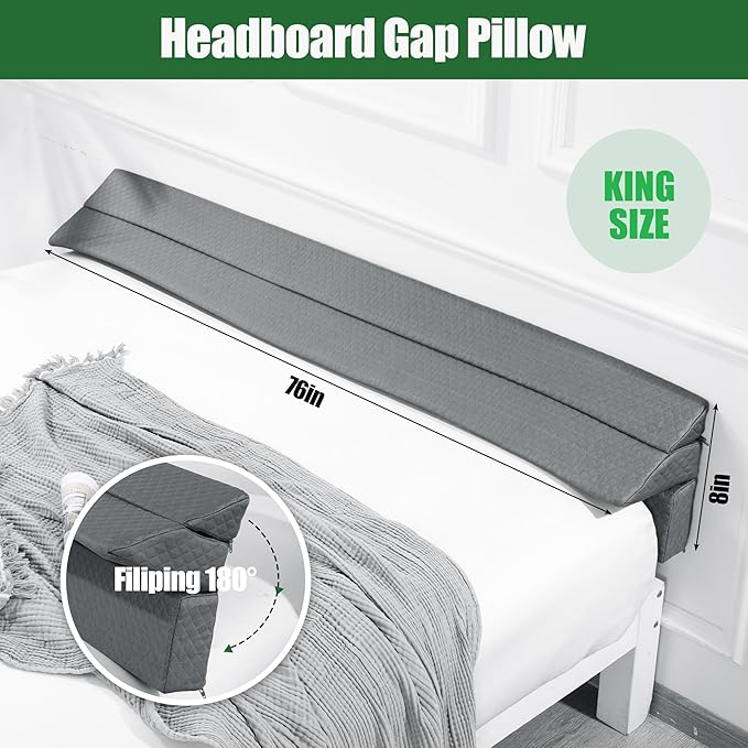 HOMBYS Bed Wedge Pillow for Headboard,Bed Gap Filler King Size,Headboard & Mattress Gap Filler,Bed Wedge Gap Filler,High Density Foam Bed Crack Pillow Between Bed and Wall,Dark Grey