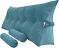 Triangular Reading Bed Rest Pillow Large Bolster Cushion Headboard Backrest Wedge Pillow with Two Detachable Roll Pillows for Neck & Lumbar Support (Teal Blue, Queen: 59 x 8 x 20 inches)