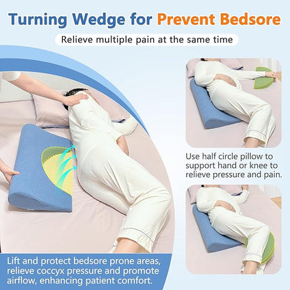Bed Sore Turning Wedge Pillow for Side Sleeping, Positioning Medical Wedges, Pillows for Bedsore, Pressure Ulcer Cushion, Adult Incline Foam Wedge, Pillow for Bedridden Patients Back Pain Relief