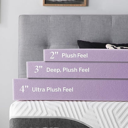 Lucid 3 Inch Lavender Memory Foam Mattress Topper, Twin Size – Essential Oil Infusion – Deep Plush Feel, Pressure-Relieving Bed Topper – Ventilated and Breathable – CertiPur Certified