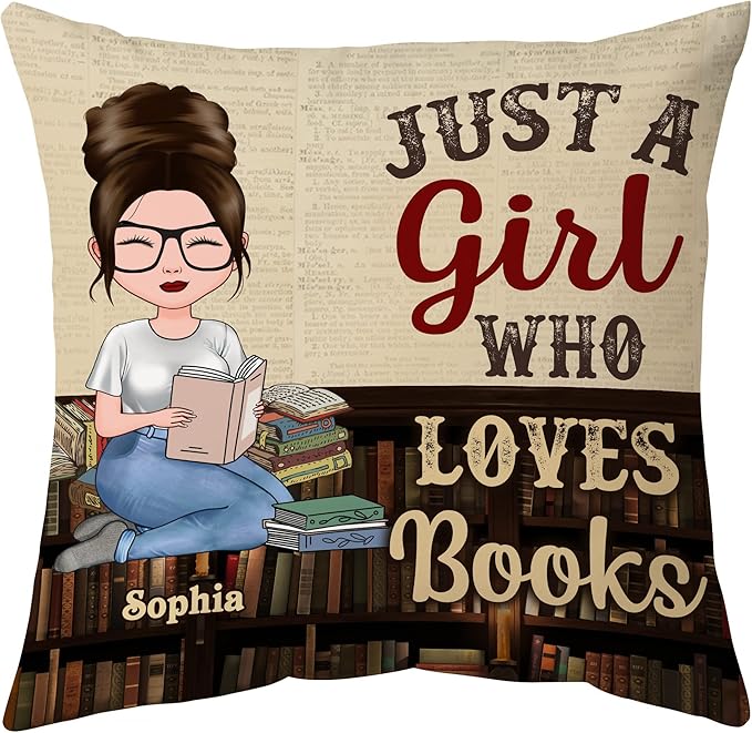 Hyturtle Personalized Book Lover Throw Pillow (Insert Included) Gifts for Book Lover Librarian - Birthday Christmas - Just A Girl Who Loves Books Custom Name Appearance Cushion Home Decor Pillow