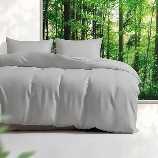 Tencel Duvet Cover Set, King/Cal King Size Cooling Duvet Cover for Hot Sleepers, 100% Eucalyptus Lyocell, 3 Pieces, 1 Zipper Closure Duvet Cover (106" x 90") and 2 Pillowcases (20" x 40") - Light Grey
