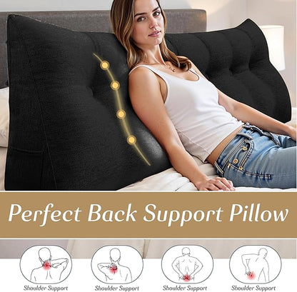 Headboard Wedge Pillow - Triangular Headboard Pillow Bed Rest Wedge Pillow for Sitting in Bed - Backrest Positioning Support Reading Pillow Daybed Pillows with Removable Cover
