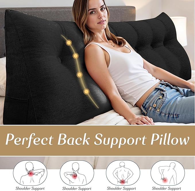 Headboard Wedge Pillow - Triangular Headboard Pillow Bed Rest Wedge Pillow for Sitting in Bed - Backrest Positioning Support Reading Pillow Daybed Pillows with Removable Cover