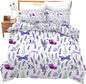 Lavender Bedding Set 3 Pieces Queen Size Purple Butterfly Duvet Cover Comforter Cover Sets with 2 Pillowcases for Boys Girls Teens Women