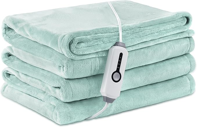 Electric Heated Blanket Full Size 72×84, Breathable & Luxurious Flannel, Soft Warm Gift with Over-Heat Protection, 4 Heating Levels & 10 H Auto Shut Off, Machine Washable, Lighg Green