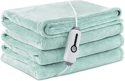 Electric Heated Blanket Full Size 72×84, Breathable & Luxurious Flannel, Soft Warm Gift with Over-Heat Protection, 4 Heating Levels & 10 H Auto Shut Off, Machine Washable, Lighg Green