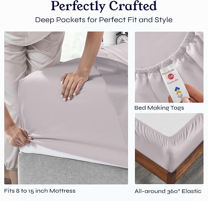California Design Den Twin XL Sheet Sets - Soft 400 Thread Count Sateen, Natural 100% Cotton Sheets with Deep Pockets, and Durable Bedding Set - Dusky Lavender Grey
