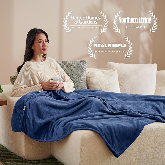 Bare Home Fleece Blanket - Full/Queen - Ultra-Soft Lightweight for Bed, Sofa, and Couch - Luxury Microplush - Cozy Warm Blanket (Full/Queen, Dark Blue)