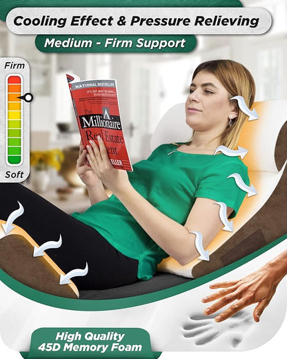 Lunix 4pcs Orthopedic Bed Wedge Pillow Set, Post Surgery Memory Foam for Back, Knee, Leg Pain Relief, Adjustable Sitting Pillow for Sleeping, Acid Reflux, GERD, with Hot Cold Pack, Brown
