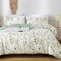 Green Floral Duvet Cover Queen Size Botanical Comforter Kids Boys Girls 3 Pieces Garden Style Vintage Flower Aesthetic Chic Soft Microfiber Bedding Set with Zipper Ties