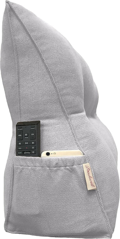 Triangular Reading Bed Rest Pillow Large Bolster Cushion Headboard Backrest Wedge Pillow with Removable Cover and Two Large Side Pockets (Chalk Grey, 47 x 8 x 20 inches)