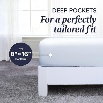 Beckham Hotel Collection Down Alternative Pillows & Cotton Sheets 4 Piece Set, 16" Deep Pocket, 2 Open End Pillowcases, King, White