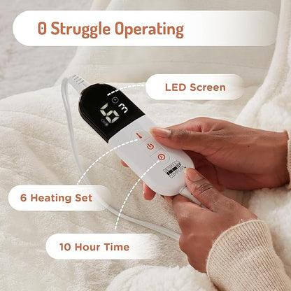 Degrees Of Comfort Electric Heated Blanket Queen Size With Dual Control - Soft Flannel Heating Blankets With 6 Heat Settings, 10-hour Auto Shut-off, Overheat Protection, ETL Certified - 84x90'', Ivory