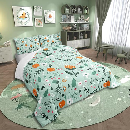 Erosebridal Green Floral Full Comforter Set - Boho Flower Cute Bedding Set for Girls Kids Teen, Botanical Plant Green Leaves Quilt, Farmhouse Bedroom Decor with 2 Pillowcases, Breathable