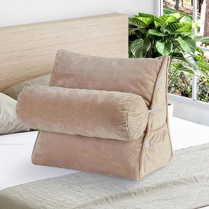 Cheer Collection Reading Wedge Pillow - Adjustable Wedge Reading Pillow with Neck Support, Hollow Fiber-Filled Backrest Pillow for Reading, Gaming, and TV Watching, Taupe