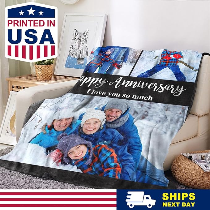 Yoke Style Ships Next Day, Custom Blanket with Photos Text, Picture Blankets Customized for Couple Gifts, Personalized Blankets and Throws Birthday Gift for Mom Dad Girlfriend Boyfriend Women Men