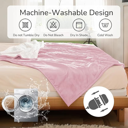 Electric Heated Blanket King Size 90"x100" - Dual-Sided with Microplush & Sherpa Fabric, 4 Heat Settings & 10 Hours Auto Off, Dual Controller, Machine Washable - Light Pink