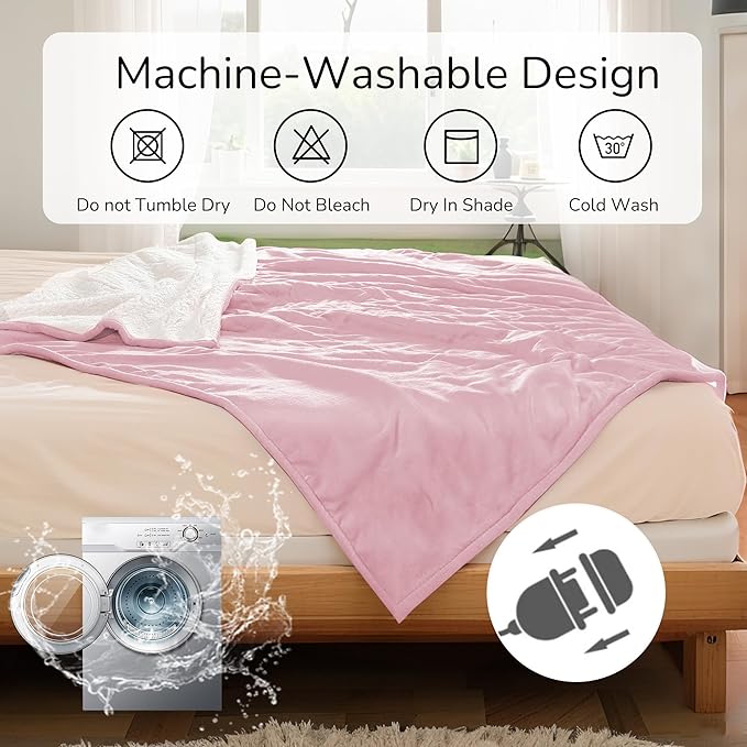 Electric Heated Blanket Queen Size 84"x90" - Dual-Sided with Microplush & Sherpa Fabric, 4 Heat Settings & 10 Hours Auto Off, Dual Controller, Machine Washable - Light Pink