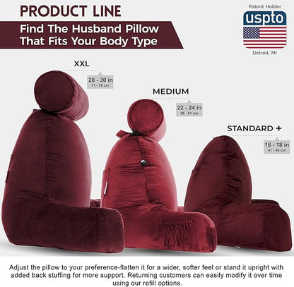 Husband Pillow Aspen Arizona Maroon, Reading Pillow Bed Rest Chair, Two-Sided Reversible Fabric, Large Lounge Cushion Adult Backrest with Arms, Comfy Back Support for Sit Sitting Up, Wash/Remove Cover