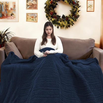 Electric Heated Blanket Full Size 72"×84" with 6 Heating Levels & 1-10Hs Auto Off, Heating Blanket Double Sided Plush Sherpa, Fast Heating, Machine Washable for Christmas Gift - Dark Blue