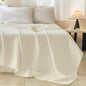 Simple&Opulence Linen Cotton Blanket with Double Layered Folded Edge for Couch/Bed/Sofa/Gift, Natural Flax Solid Color Soft Breathable Cozy Farmhouse Home Décor - White, 104"x90"