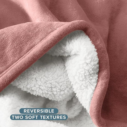 Bare Home Sherpa Fleece Blanket - Twin/Twin Extra Long - Blanket for Bed, Sofa, and Couch - Warm & Lightweight - Fluffy & Soft - Reversible (Twin/Twin XL, Old Rose)