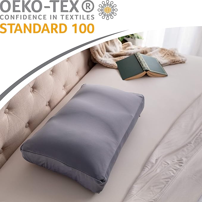 PILLOWY Premium Microbead Bed Pillow, Medium Extra Fluffy But Supportive - Ultra Comfortable Sleep with Silk Like Anti Aging Cover 85% Spandex/ 15% Nylon Breathable, Cooling Dark Grey
