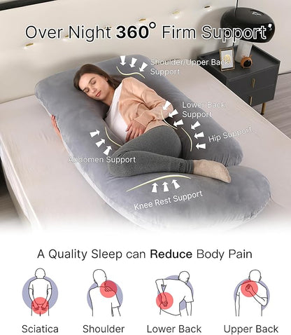 ALLOPERA Pregnancy Pillow, Full Body Maternity Pillow 57 inch, with Removable Washable Cover - Sleep Support for Legs, Back, Neck, Shoulder, HIPS, Belly for Pregnent Women, Velvet Cover(Grey)