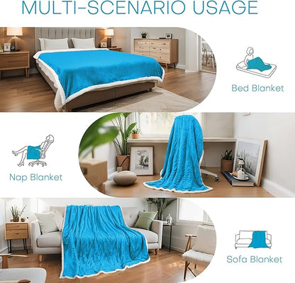 Electric Heated Blanket Full Size 72"x84" - Microplush & Sherpa Fabric Dual-Sided, 6 Heat Settings & 1-10 Hours Auto Off, Soft Warming Throw for Home or Office, Machine Washable, Ocean Breeze Blue