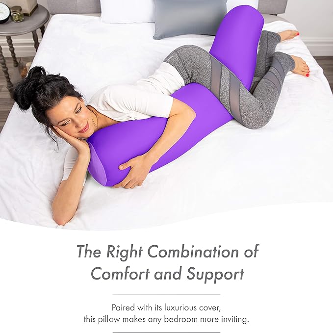 Straight Body Pillow, Full Size Premium Microbead,Side Sleeping/Maternity Pregnant Women, Supportive,Fluffy, Breathable, Cooling,85/15 Spandex/Nylon Silky Feel Anti-Aging - 48 X 8 - Dark Landaner